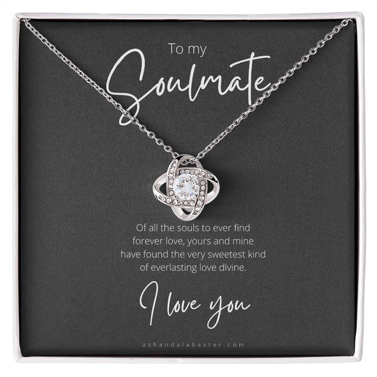 Soulmate, love knot necklace, 14 karat white gold, standard box