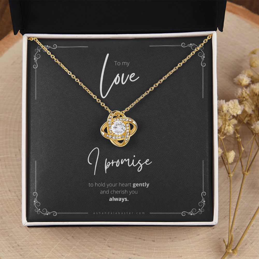18k Yellow Gold Love Knot Necklace, Ash & Alabaster