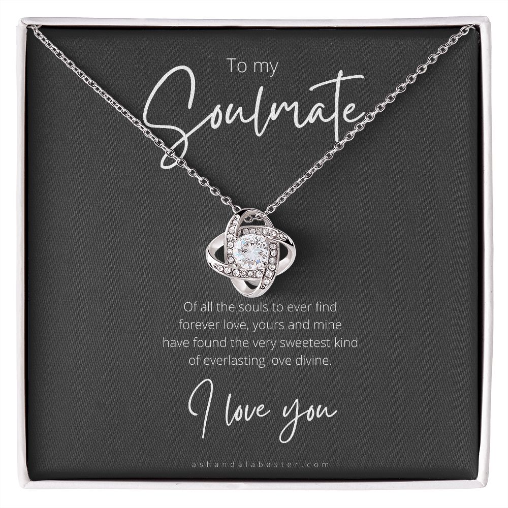 Soulmate, love knot necklace, 14 karat white gold, standard box