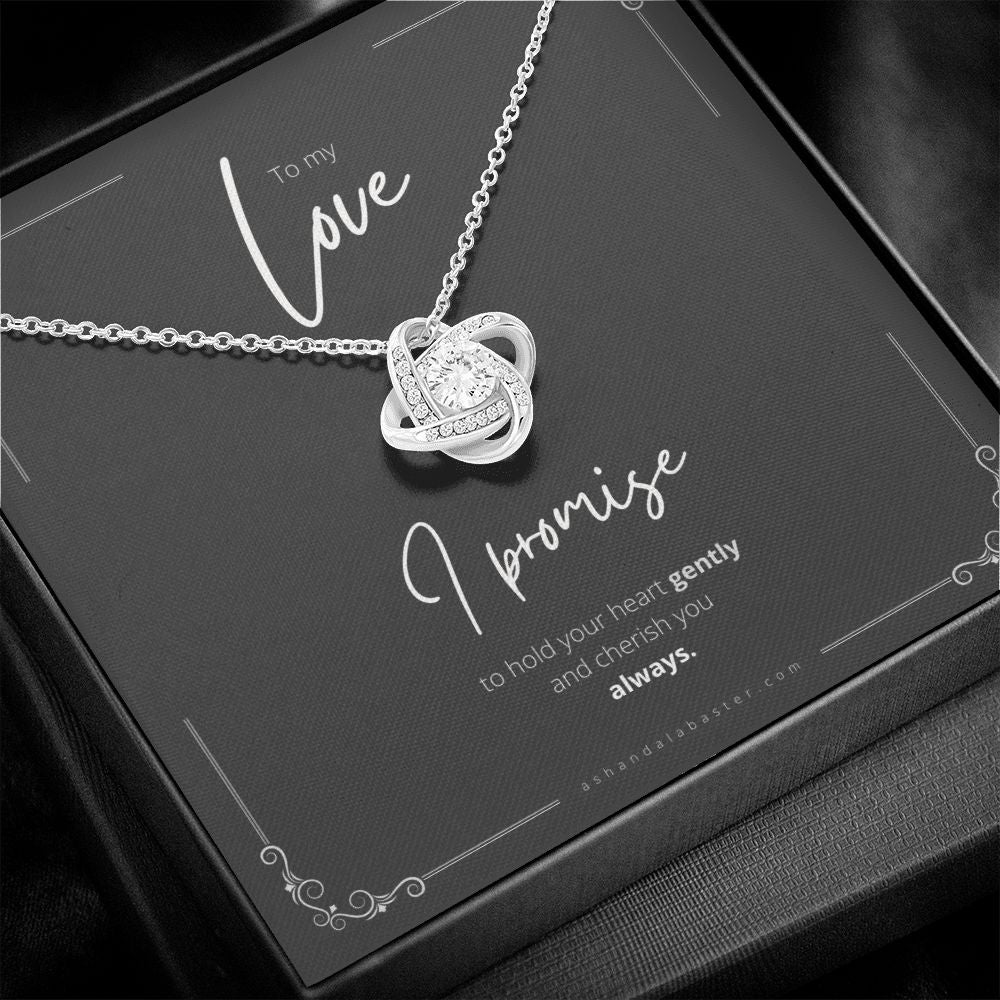 14k White Gold Love Knot Necklace, Ash & Alabaster