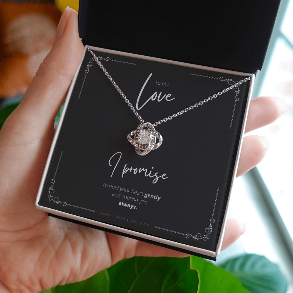 14k White Gold Love Knot Necklace, Ash & Alabaster
