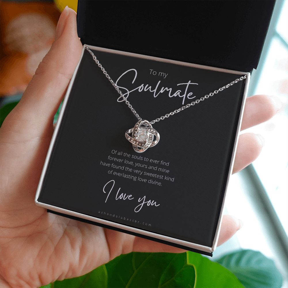 Soulmate, love knot necklace, 14 karat white gold, standard box
