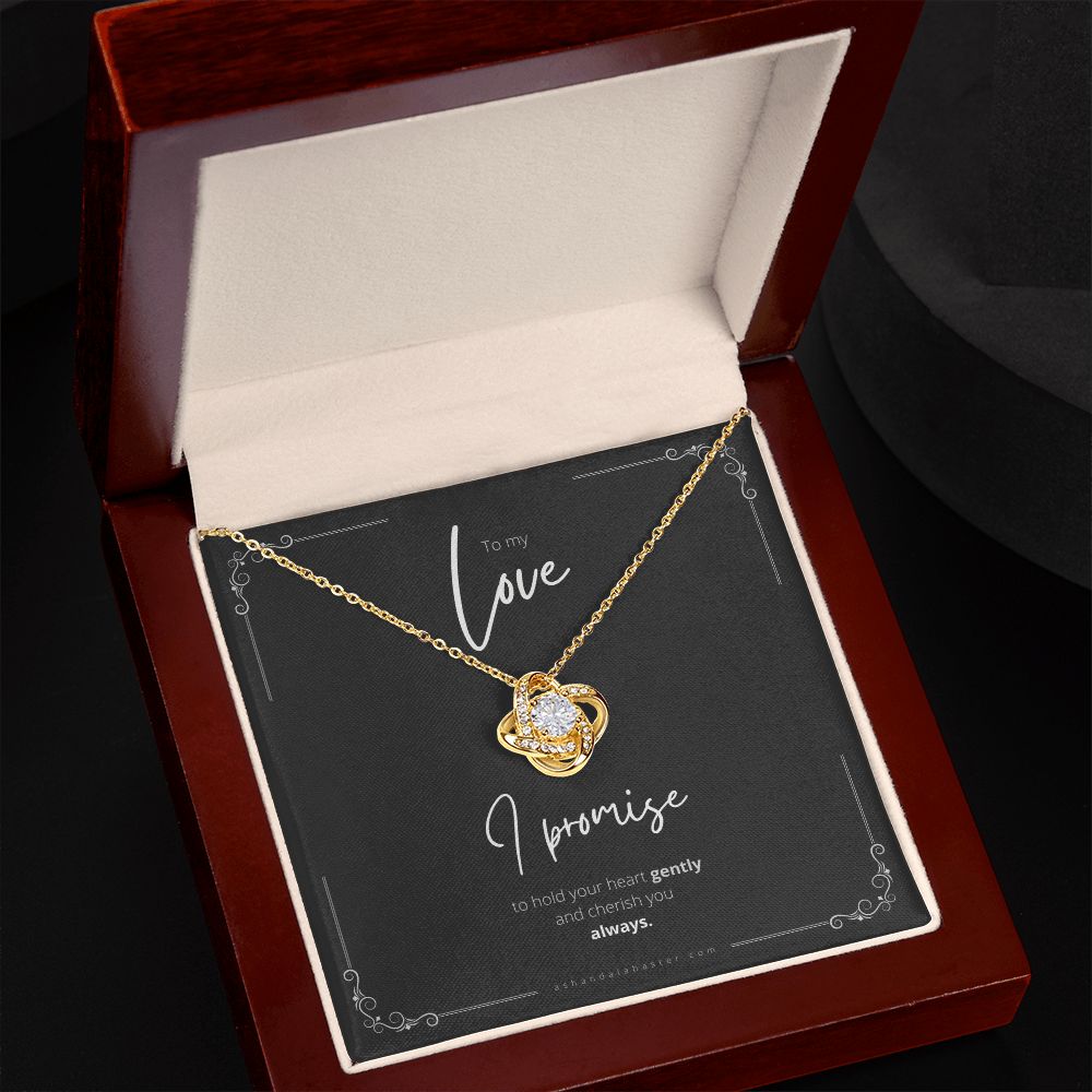 18k Yellow Gold Love Knot Necklace in Mahogany Gift Box, Ash & Alabaster