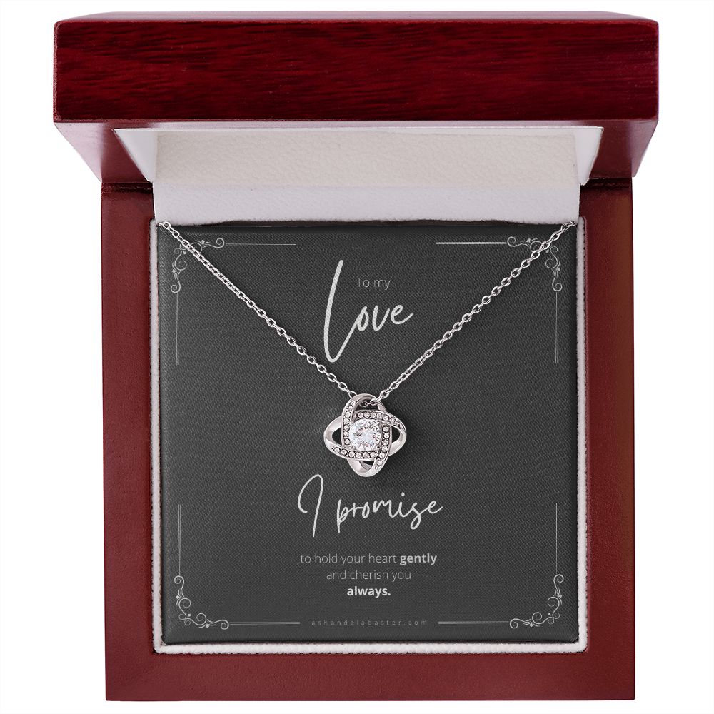 14k White Gold Love Knot Necklace in Mahogany Gift Box, Ash & Alabaster